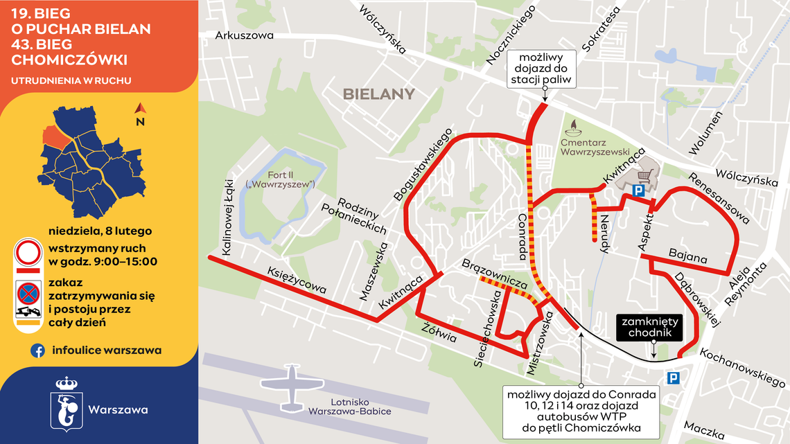 Biegi sparaliżują ruch na Bielanach. Sprawdź zamknięte ulice, objazdy i parkingi