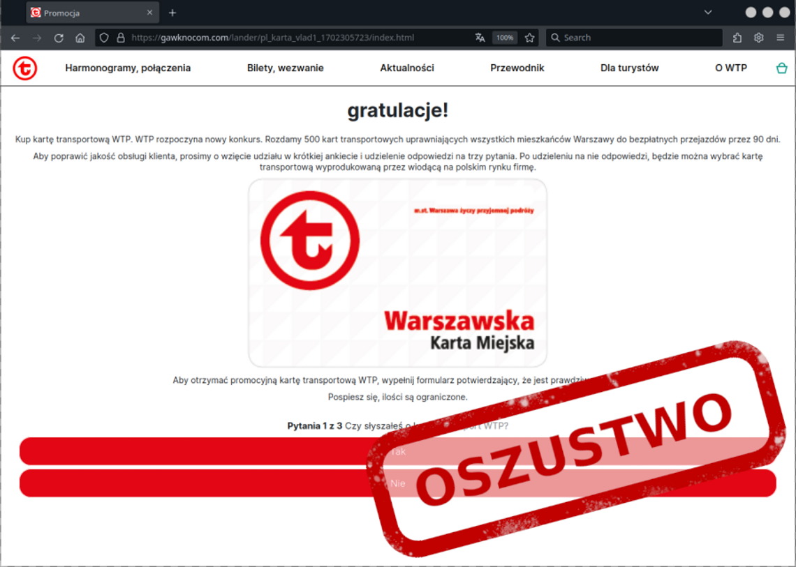 Uwaga na fałszywe oferty wygrania bezpłatnej karty miejskiej